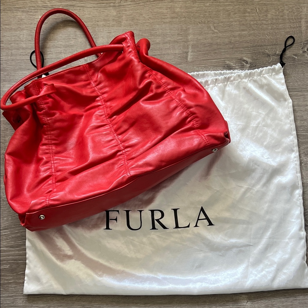 Furla Red Leather Shoulder Bag with Double Straps